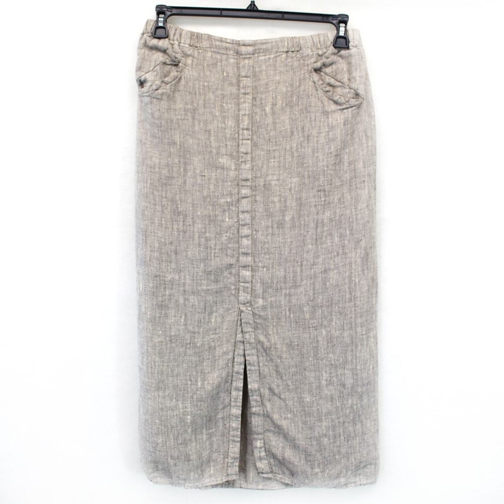 Flax by Jeanne Engelhart 100% Linen pull on skirt with pockets Small back slit